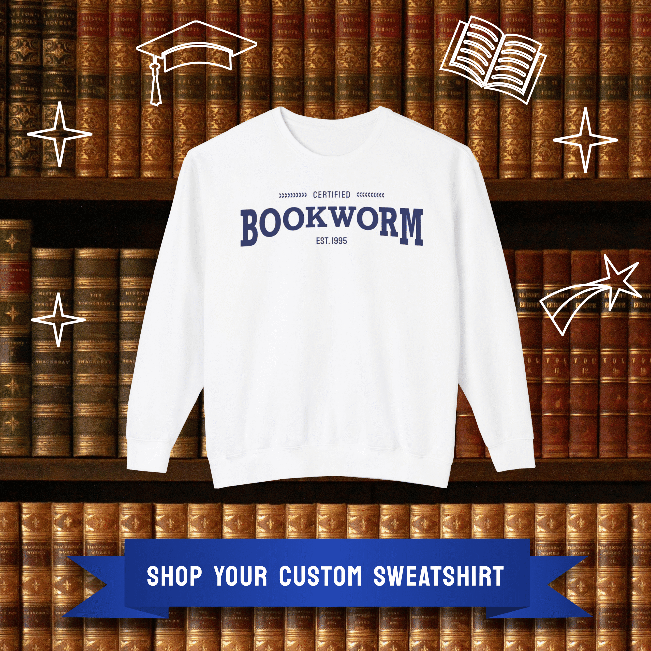 Home 2 Custom Certified Bookworm Unisex Cotton Long Sleeve Lightweight Crewneck Sweatshirt For Men and Women โ Literary Inspired Bookish Design Mobile Hero Image
