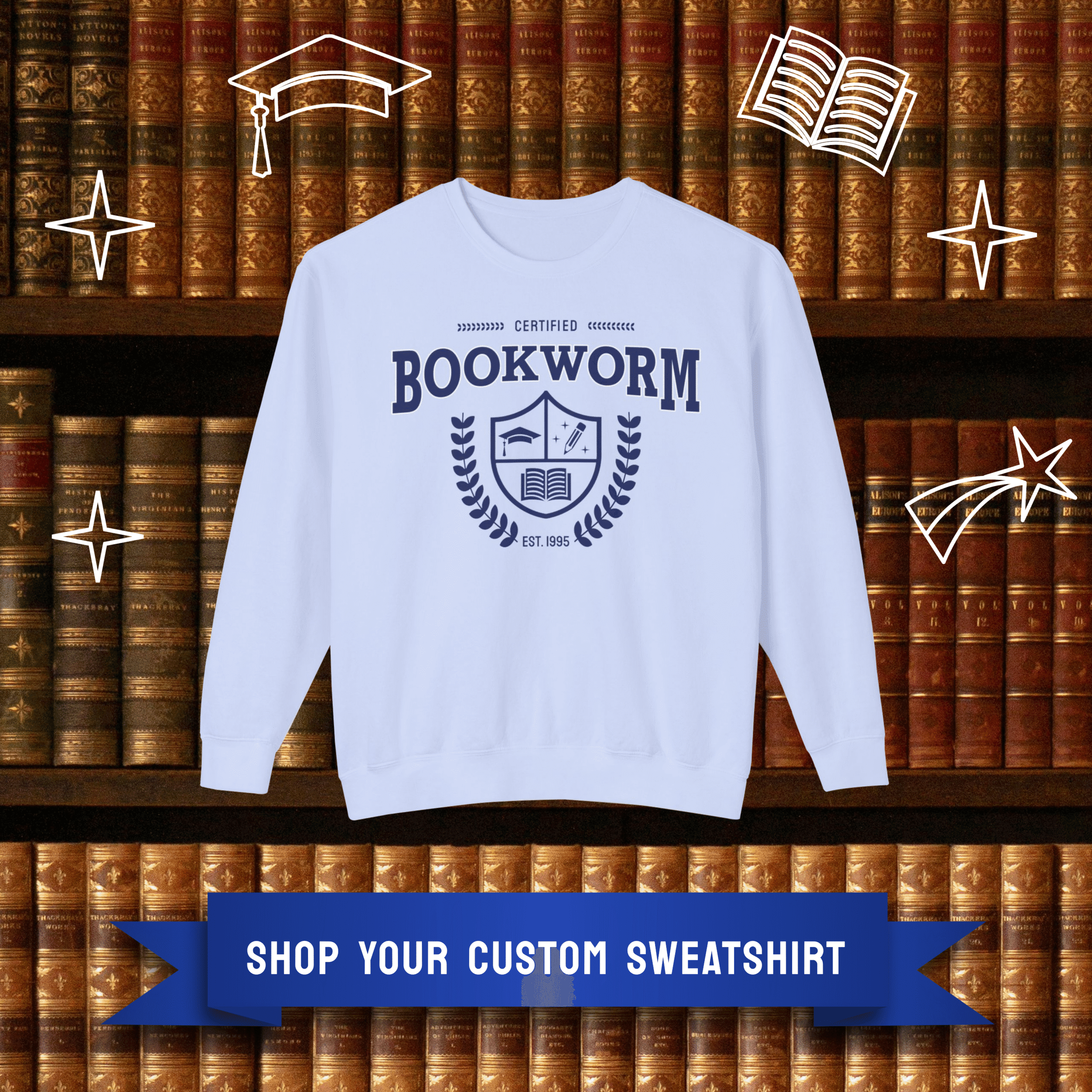 Home 1 Custom Certified Bookworm Unisex Cotton Long Sleeve Lightweight Crewneck Sweatshirt For Men and Women โ Literary Inspired Bookish Design Mobile Hero Image